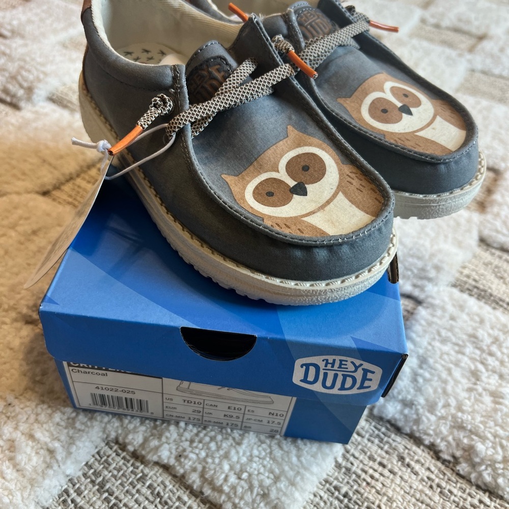 Hey Dude Kids Moccasins with Owl Design - Gray and Brown